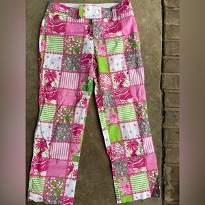 Vintage Lilly Pulitzer Kids Pink and Green Patchwork Capris